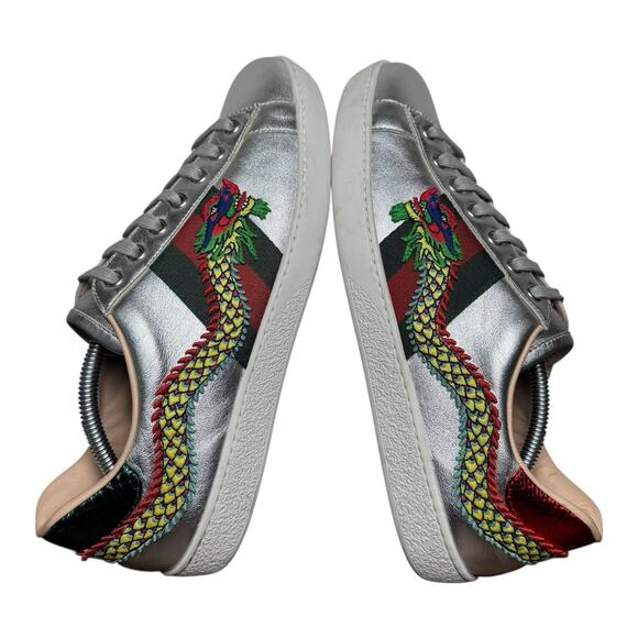 Gucci Ace Sneakers Silver Dragon Leather Size 7 Men / 8.5 Women Unisex Italy main image 14